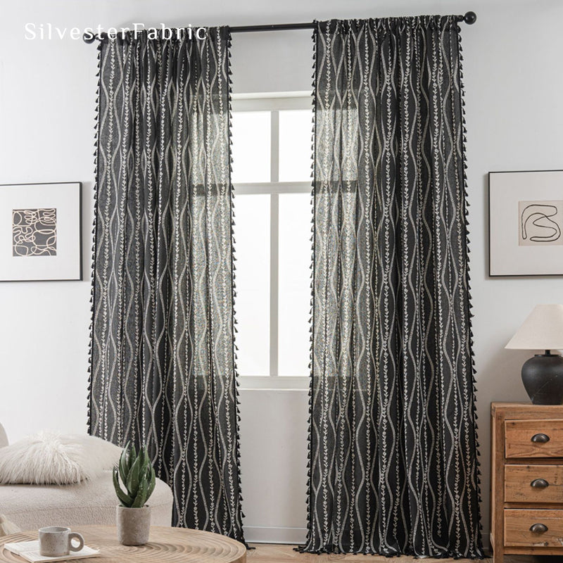 Close‑up of Black Floral Curtain corner