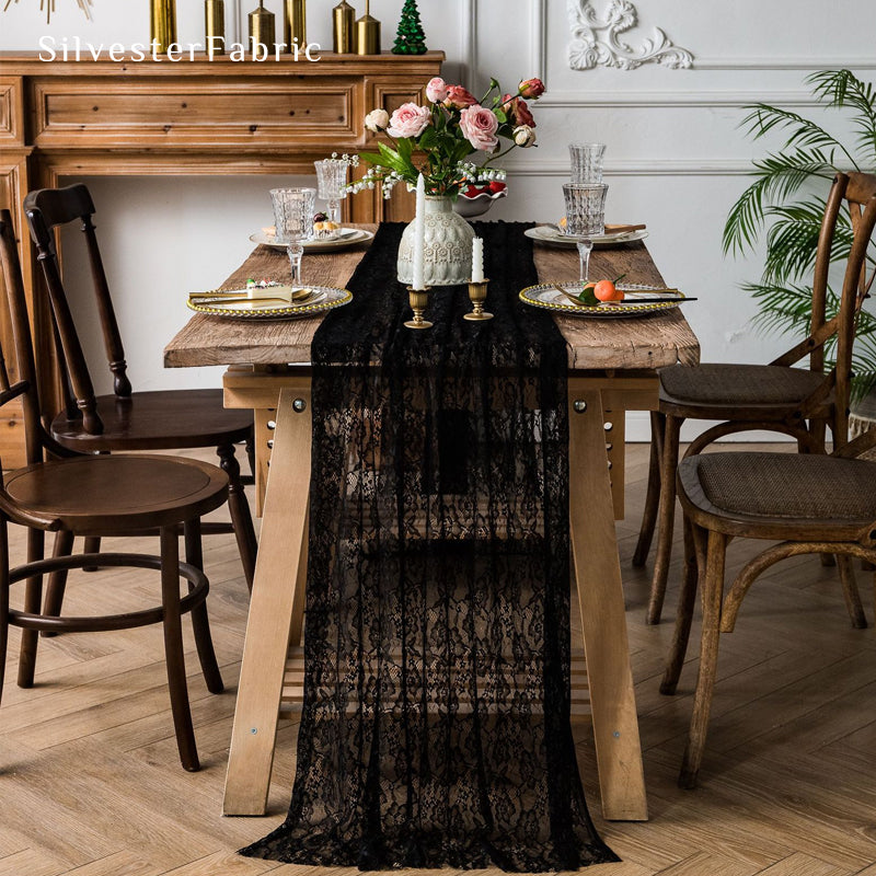 black floral lace table runner for everyday dining