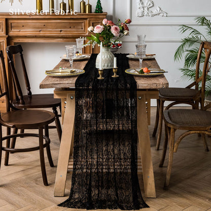 black floral lace table runner for everyday dining