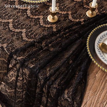 black lace table runner fabric close-up