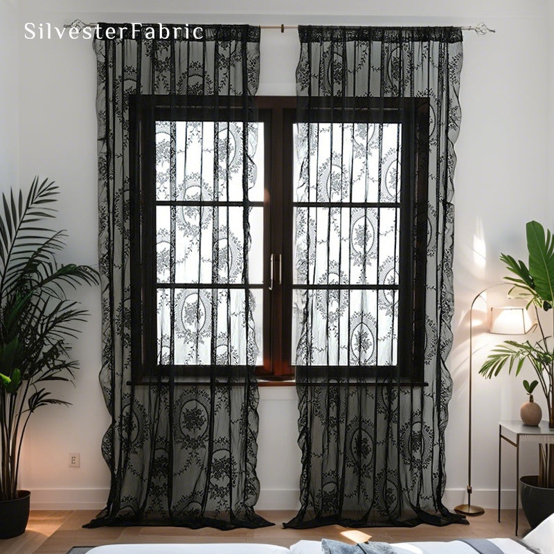 Close‑up of Black Sheer Lace Curtain corner