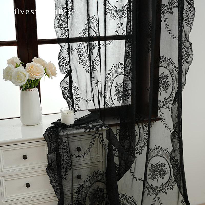 Black Sheer Lace Curtain