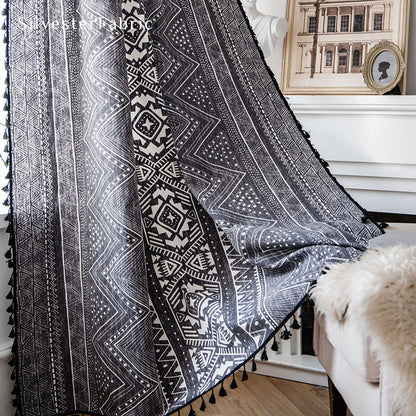 Black Bohemian Curtains Hanging on Window