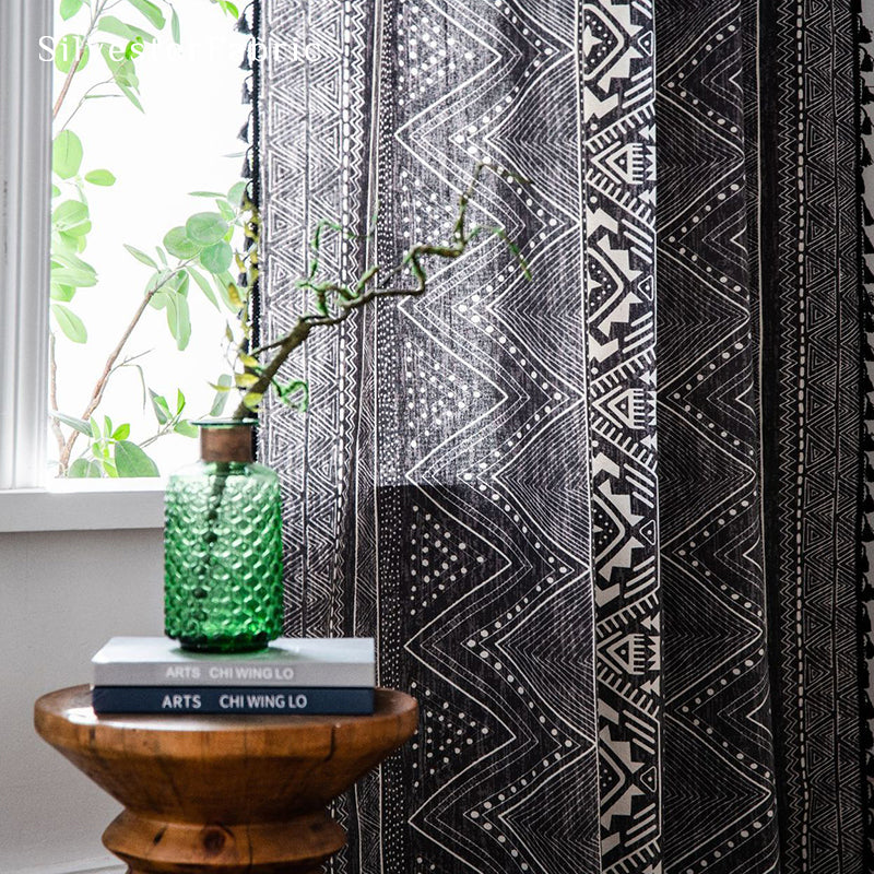 Black Bohemian Curtains Hanging on Window