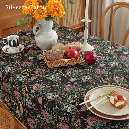 Black Floral Cloth Tablecloth