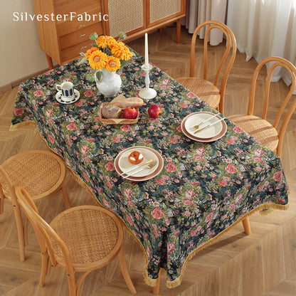 Black Floral Cloth Tablecloth