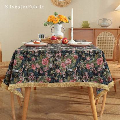 Black Floral Cloth Tablecloth