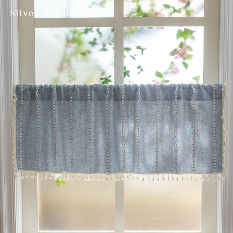 Close‑up of Blue French Cafe Curtain corner