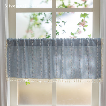 Close‑up of Blue French Cafe Curtain corner