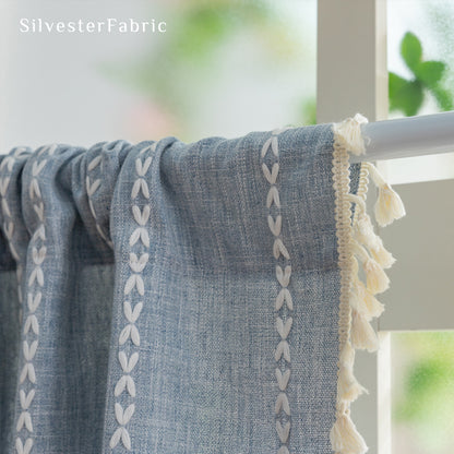 Close‑up of Blue French Cafe Curtain