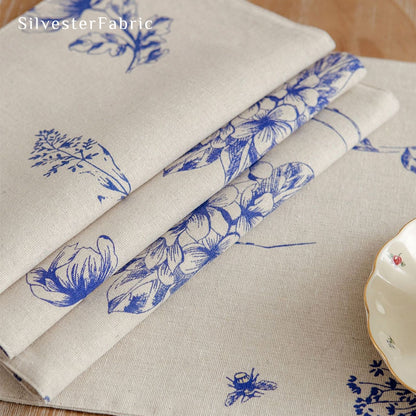 blue floral farmhouse placemats texture and weave detail