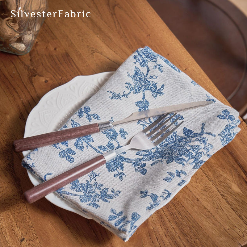 blue floral farmhouse placemats fabric close-up