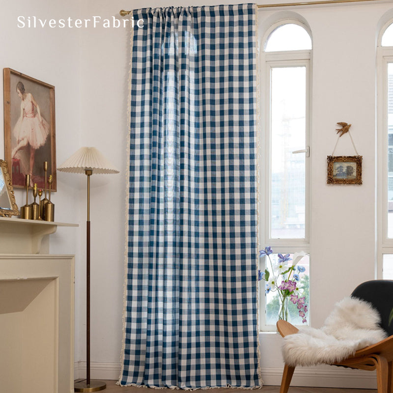 Blue Plaid Farmhouse Curtain
