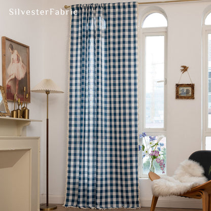 Blue Plaid Farmhouse Curtain