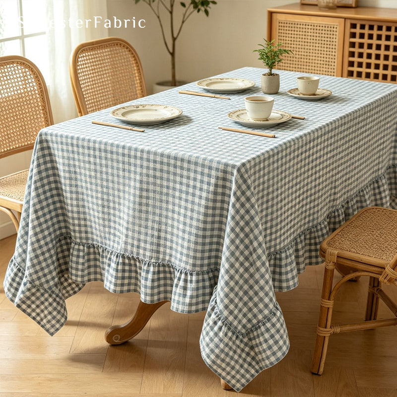 blue plaid farmhouse tablecloth for everyday dining