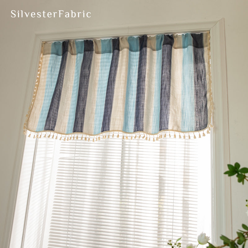 Close‑up of Blue Striped Block Cafe Curtain
