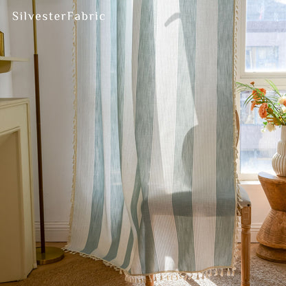 Close‑up of Blue  Embroidered Curtain corner