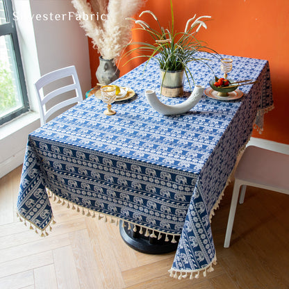 Blue Tablecloth丨Bohemian Printed Tablecloth丨Farmhouse Tablecloth