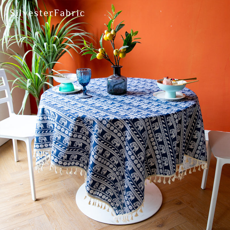 Blue Tablecloth丨Bohemian Printed Tablecloth丨Farmhouse Tablecloth