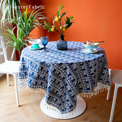 Blue Tablecloth丨Bohemian Printed Tablecloth丨Farmhouse Tablecloth