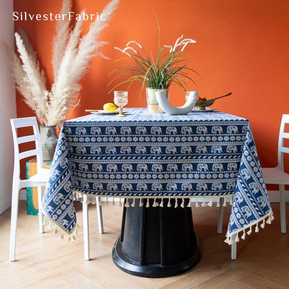 Blue Tablecloth丨Bohemian Printed Tablecloth丨Farmhouse Tablecloth