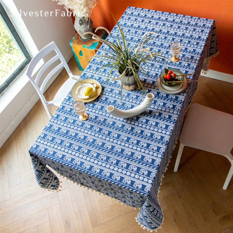 Blue Tablecloth丨Bohemian Printed Tablecloth丨Farmhouse Tablecloth