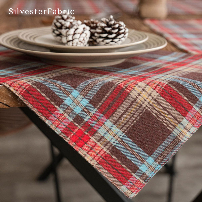 brown Christmas plaid placemats texture and weave detail