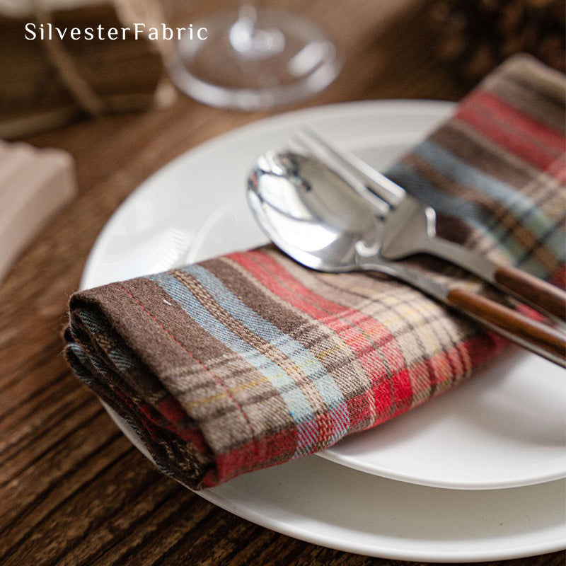 brown Christmas plaid placemats for Christmas table