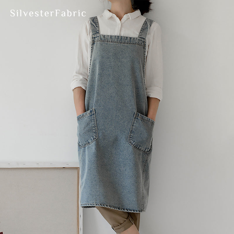 Light Blue Denim Shoulder Strap Apron