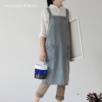 Light Blue Denim Shoulder Strap Apron