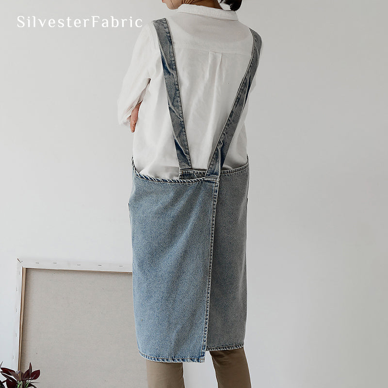 Light Blue Denim Shoulder Strap Apron