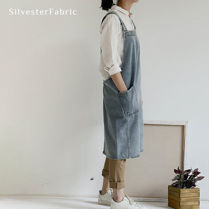 Light Blue Denim Shoulder Strap Apron