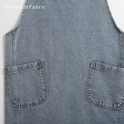 Light Blue Denim Shoulder Strap Apron