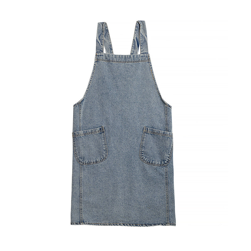 Light Blue Denim Shoulder Strap Apron