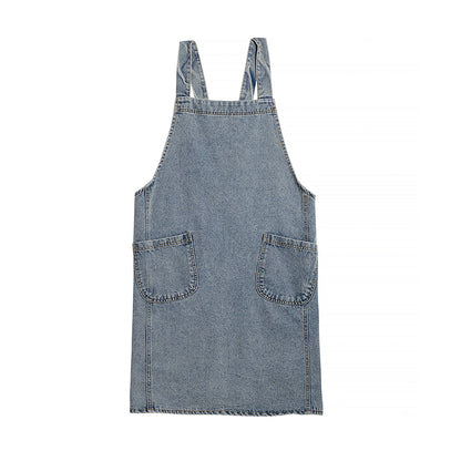 Light Blue Denim Shoulder Strap Apron