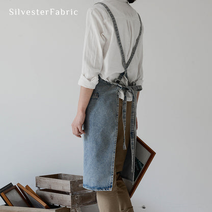 Close‑up of Navy Blue Denim Apron corner