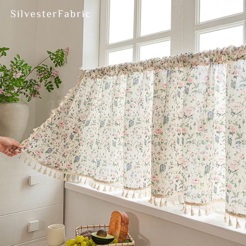 farmhouse floral cafe curtain panel