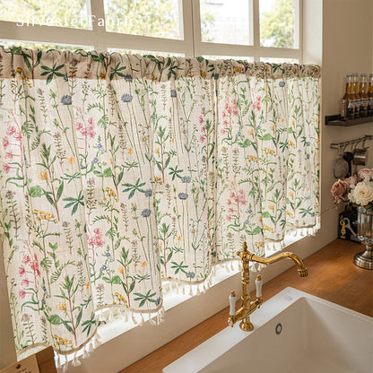 farmhouse floral cafe curtain for kitchen