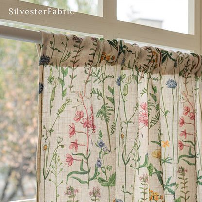 farmhouse floral cafe curtain fabric close-up