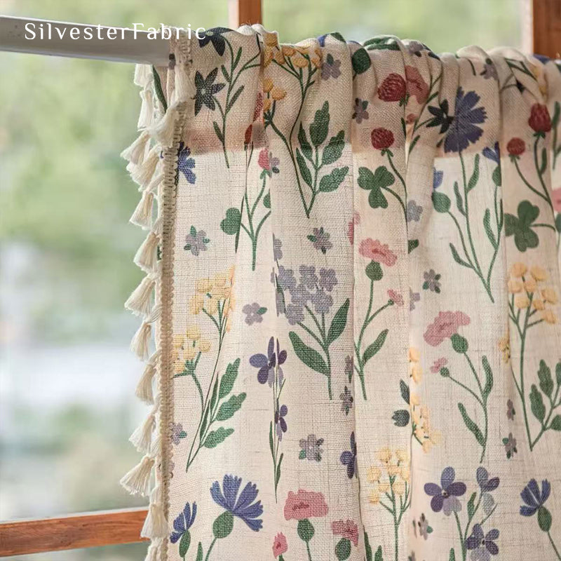 farmhouse floral cafe curtain fabric texture