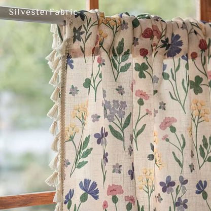 farmhouse floral cafe curtain fabric texture