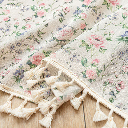 farmhouse floral cafe curtain fabric close-up