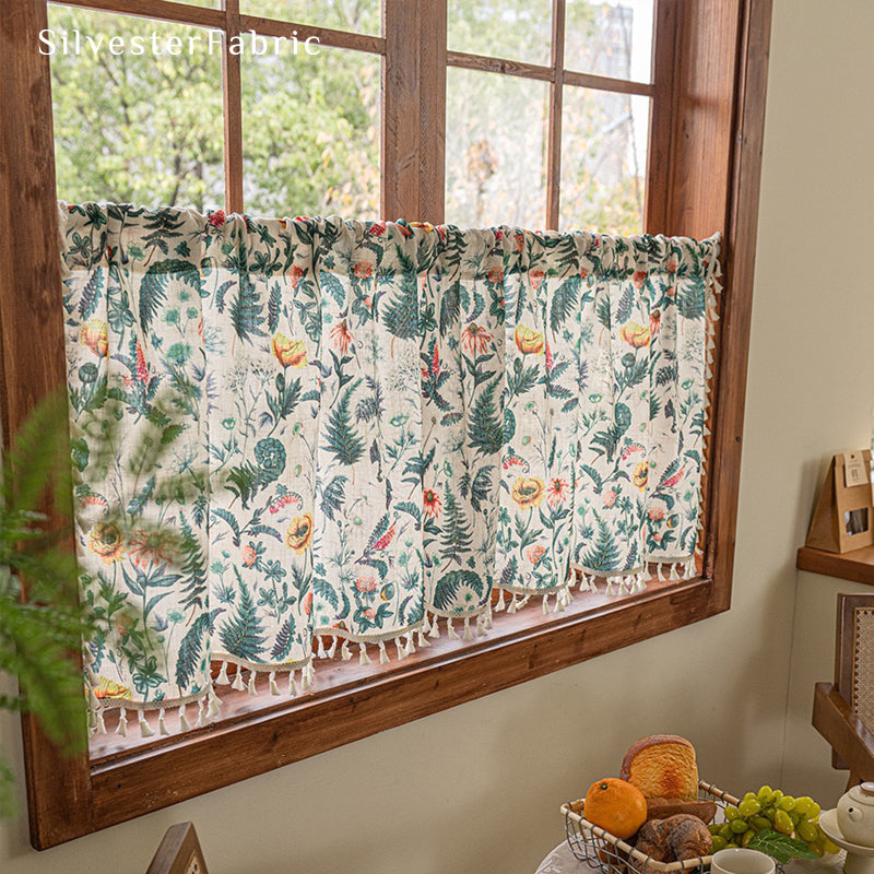 beige farmhouse cafe curtain panel