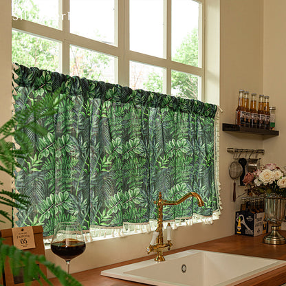 green farmhouse cafe curtain panel