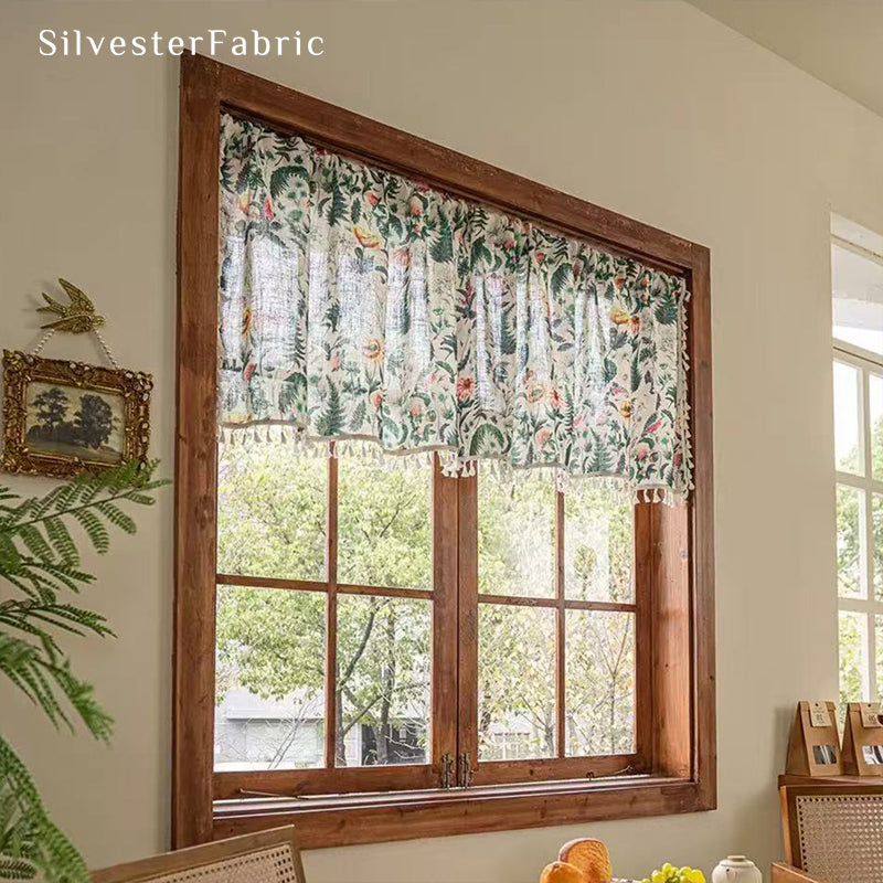 beige farmhouse cafe curtain for kitchen