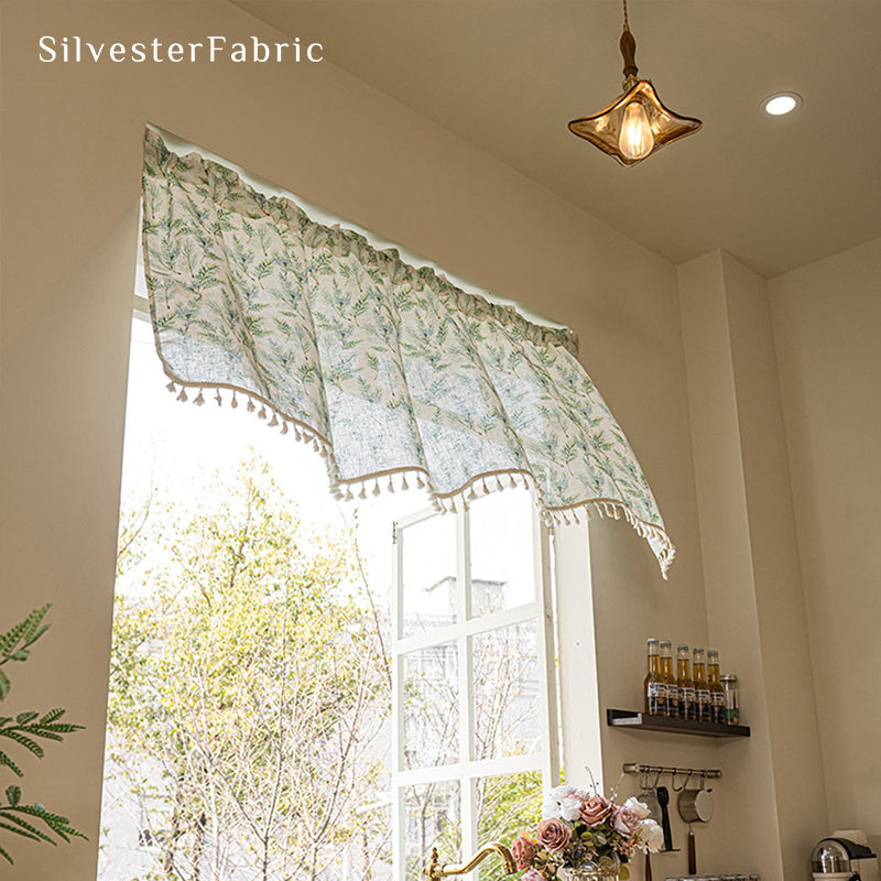 farmhouse short cafe curtain hanging in window