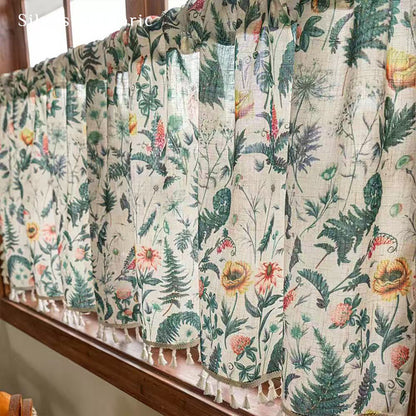 beige farmhouse cafe curtain fabric texture
