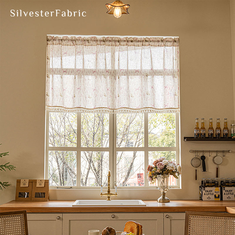 beige farmhouse cafe curtain for kitchen