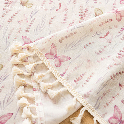 tassel trim on beige farmhouse cafe curtain panel