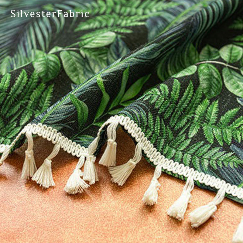 tassel trim on green farmhouse cafe curtain panel